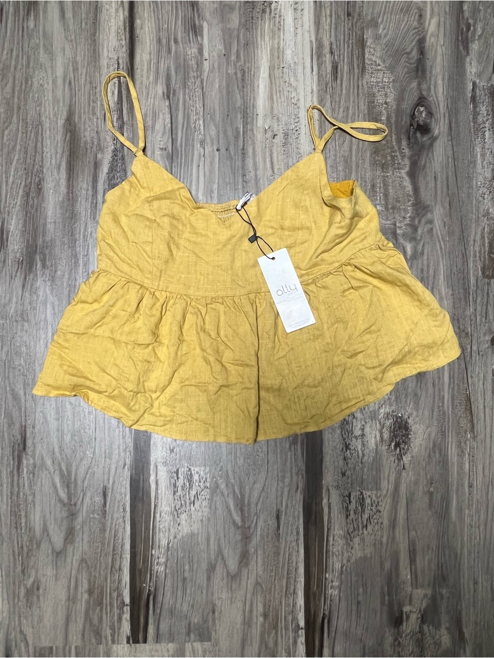 Ally Fashion Mustard Linen-Blend Peplum Babydoll Cropped Cami